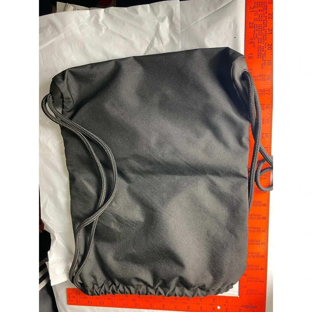 Adidas Drawstring Backpack Black White 3-Stripe Cinch Sack Gym Bag Mesh Pockets
